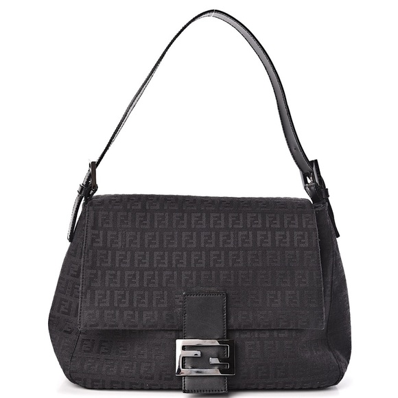 💯AUTH FENDI ZUCCHINO BLACK BAG MAMA BAGUETTE Y2k monogram shoulder bag 🤩 - Picture 1 of 8